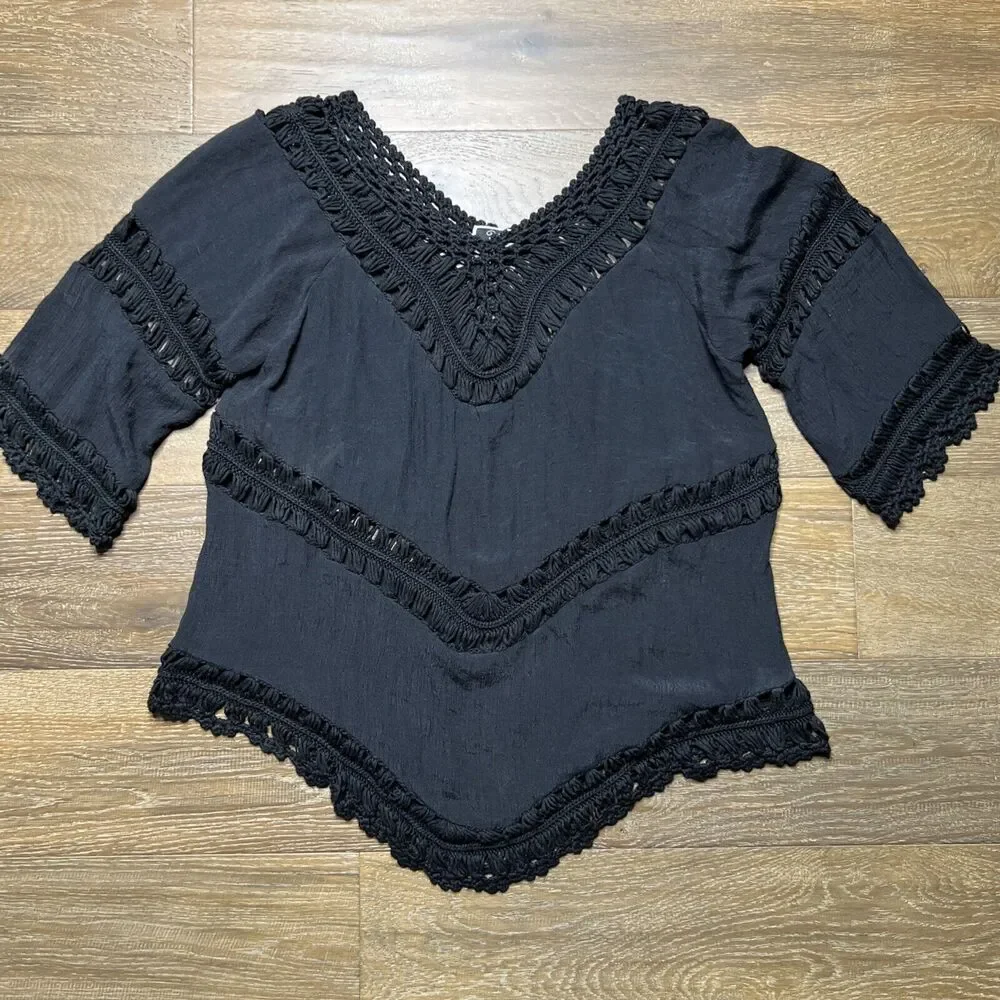 Vivid Importers Blouse Crochet Top Peasant Shirt Medium Whimsygoth Boho
